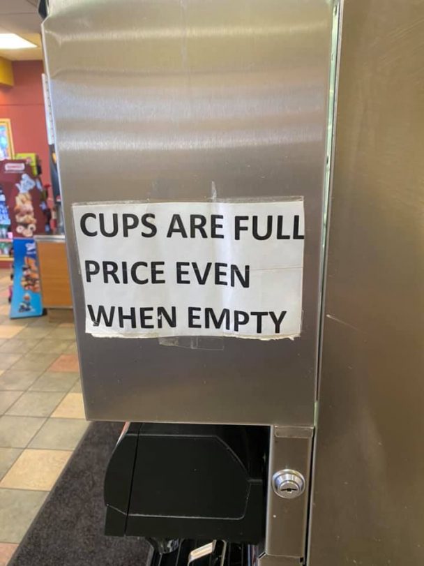 cups are full price - Good/Bad Marketing